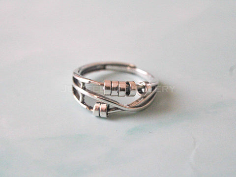 Vintage Fidget Ring Adjustable - 925 Sterling Silver Anxiety Ring - Spinning Worry Rings For Women , Perfect Gift For Her .