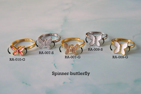 Butterfly Fidget Ring Adjustable- 925 Sterling Silver Anxiety Ring - Spinning Worry Rings For Women , Perfect Gift For Her .