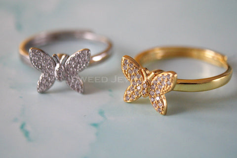 Butterfly Fidget Ring Adjustable- 925 Sterling Silver Anxiety Ring - Spinning Worry Rings For Women , Perfect Gift For Her .